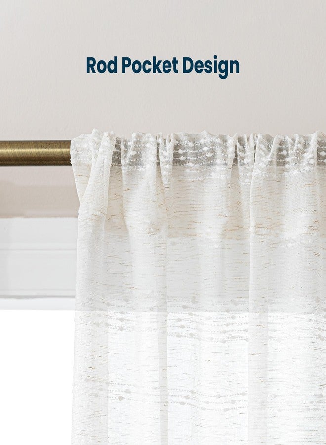 SLEEP ZONE ستائر شفافة من SLEEP ZONE بطول 95 بوصة، ستائر شبه شفافة من مزيج الكتان الريفي، قطعتان، ستائر نافذة لتصفية الضوء لغرفة المعيشة وغرفة النوم، 52 عرض × 95 طول، بيج - Image 5